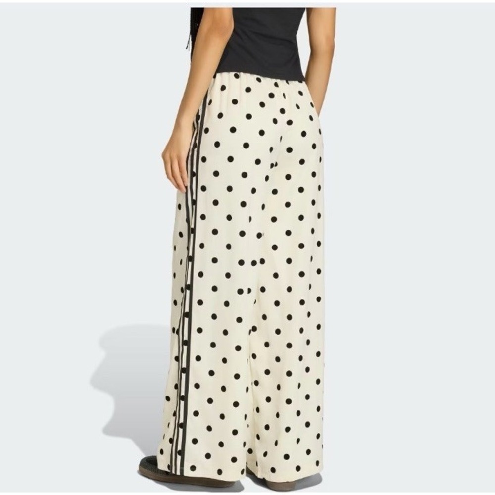 NWT Adidas Satin Polka Dot Wide Leg Pants L  Trefoil 3 Stripe Track Pants - Picture 3 of 6